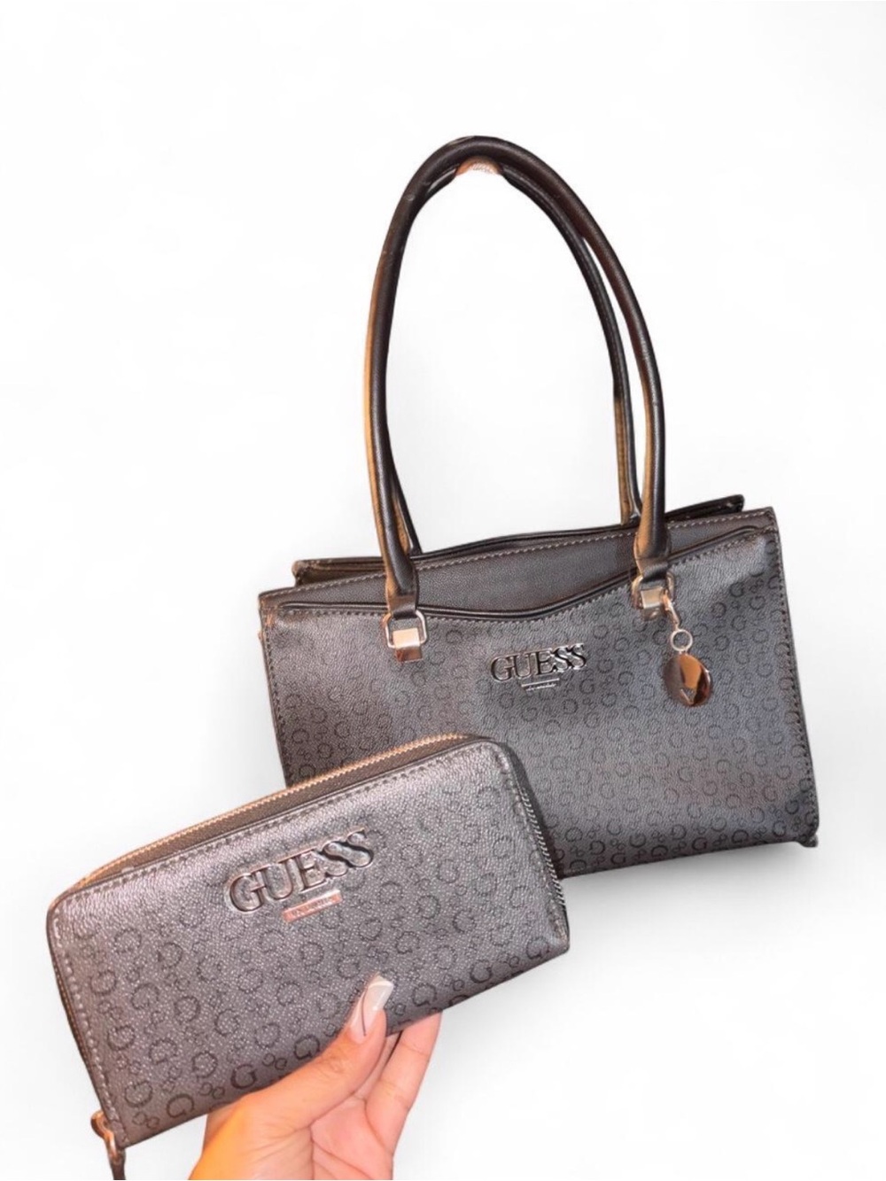 GUESS Brown Logo Tote with Matching Wallet
